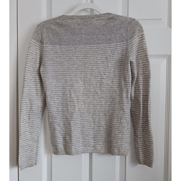 Brown Allan 1883  Merino Wool Cashmere Sweater Striped Crew Neck Gray XS - Picture 3 of 3